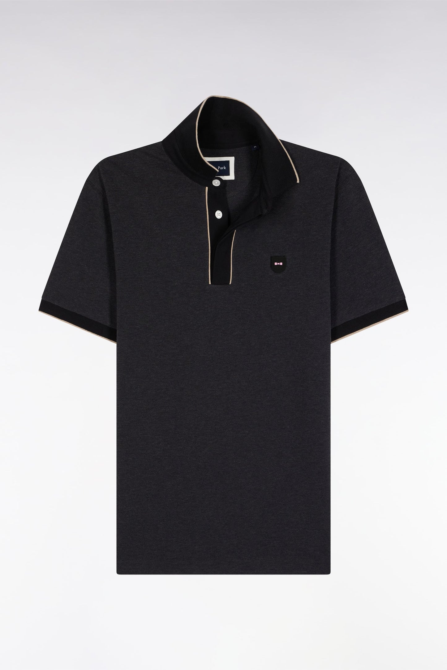 Polo manches courtes en piqué coton stretch gris coupe slim