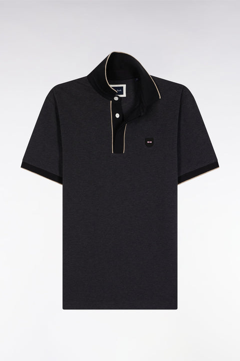 Polo manches courtes en piqué coton stretch gris coupe slim - Image 2