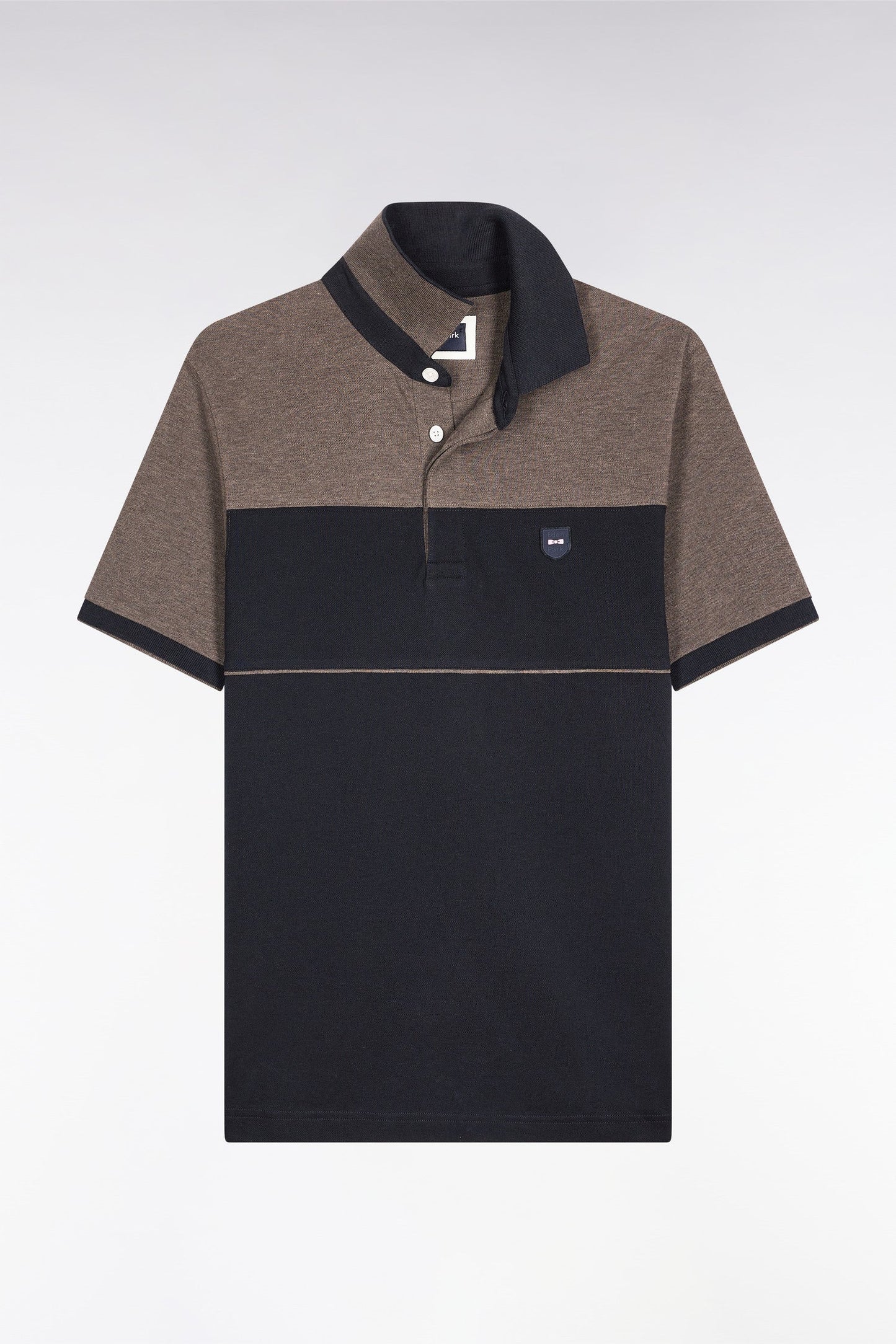 Polo bicolore manches courtes en piqué coton stretch marine coupe slim