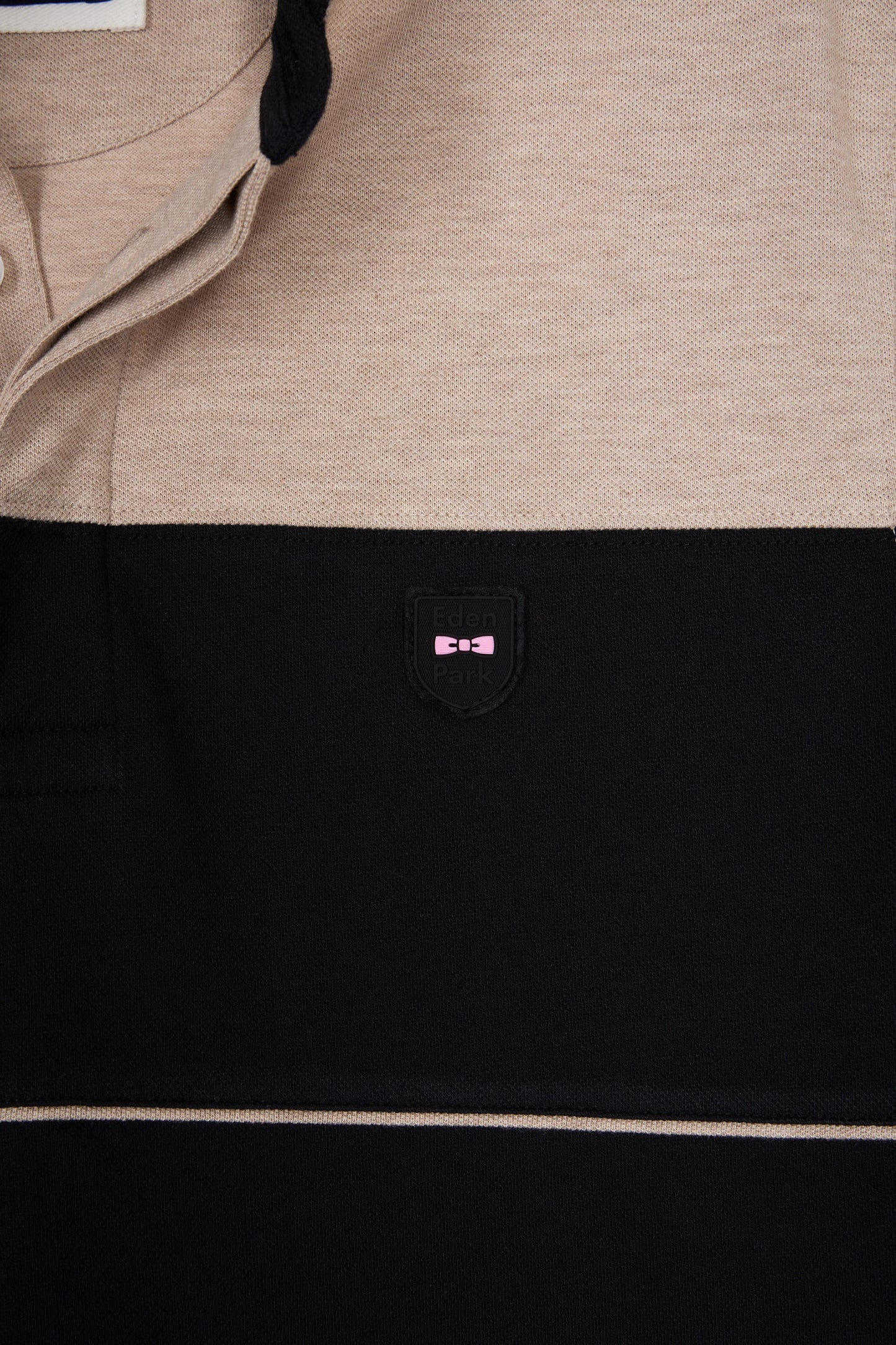 Polo bicolore manches courtes en piqué coton stretch noir coupe slim