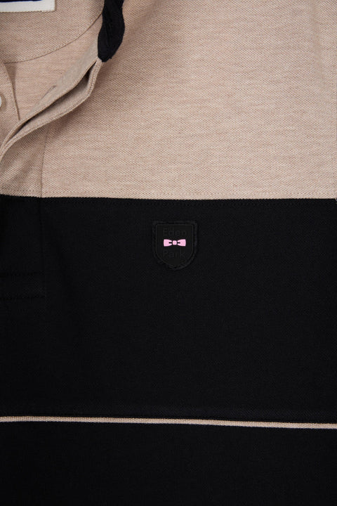 Polo bicolore manches courtes en piqué coton stretch noir coupe slim - Image 2