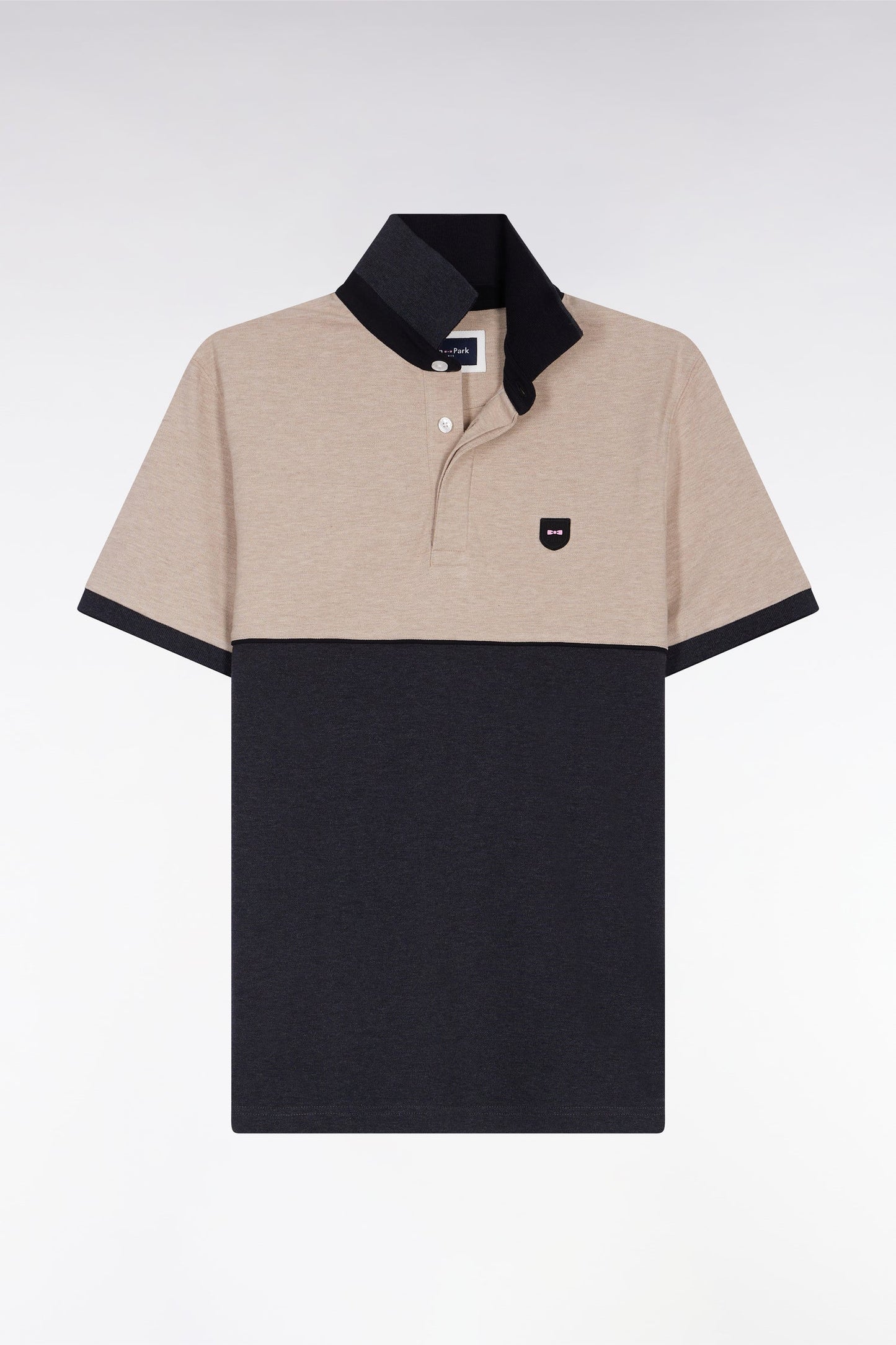 Polo bicolore manches courtes en piqué coton stretch gris foncé coupe slim