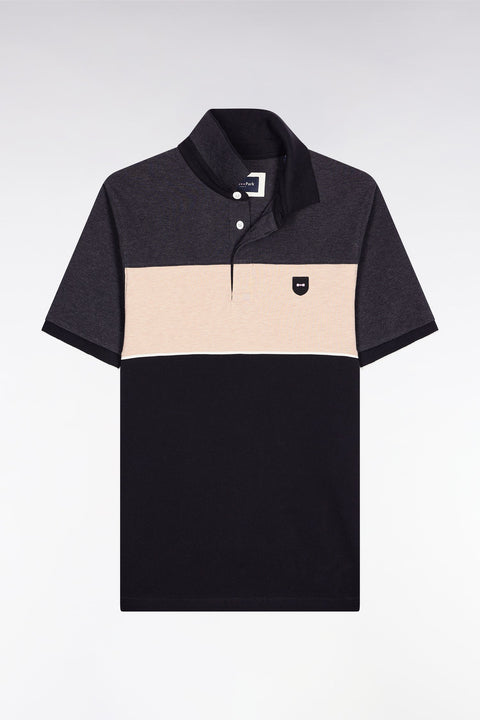 Polo tricolore manches courtes en piqué coton stretch gris coupe slim - Image 2