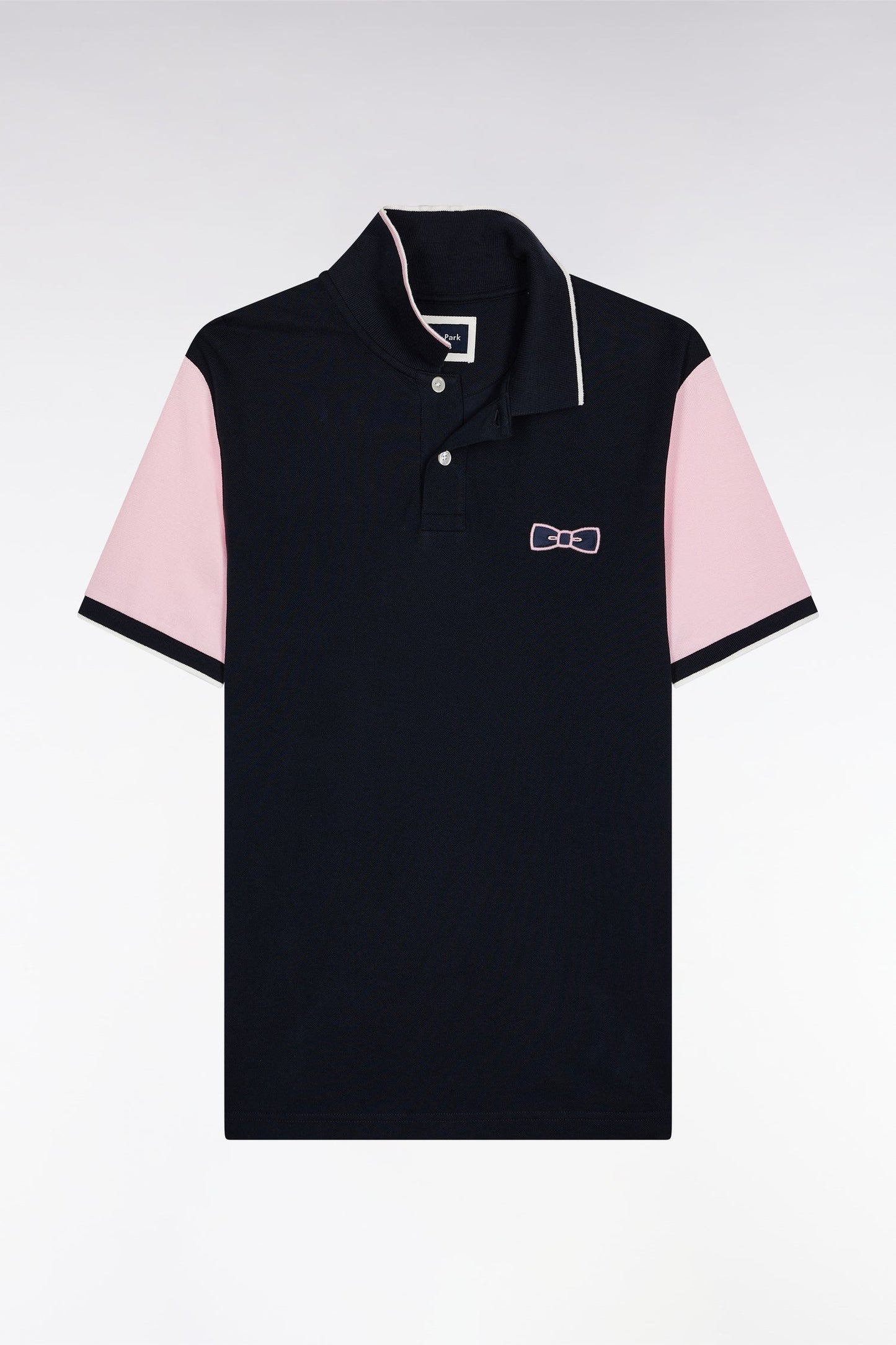 Polo manches courtes roses en piqué coton marine coupe droite