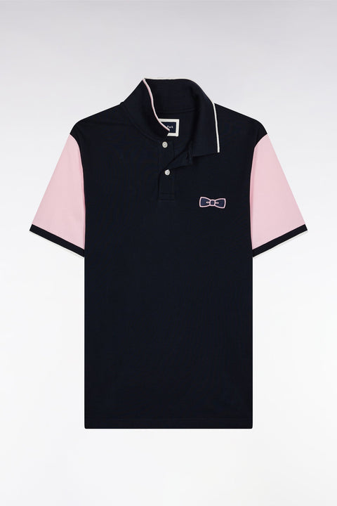 Polo manches courtes roses en piqué coton marine coupe droite - Image 2