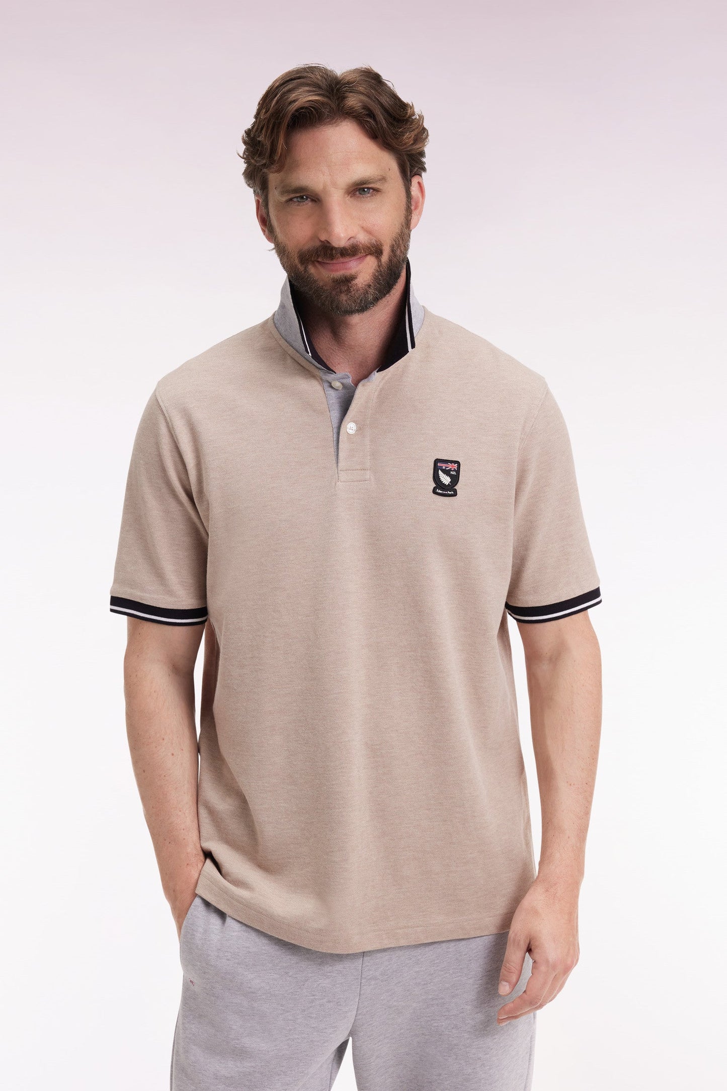 Polo manches courtes Nouvelle Zélande en piqué coton beige coupe ample