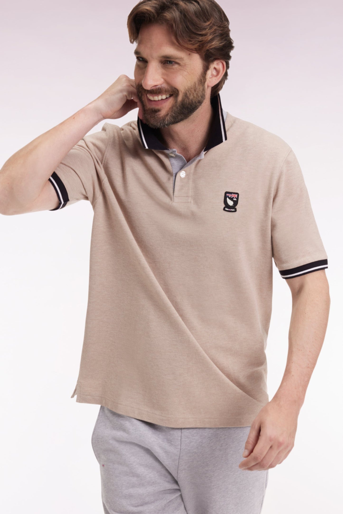 Polo manches courtes Nouvelle Zélande en piqué coton beige coupe ample