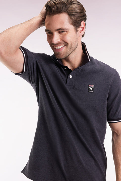 Polo manches courtes Nouvelle Zélande en piqué coton gris coupe ample - Image 3