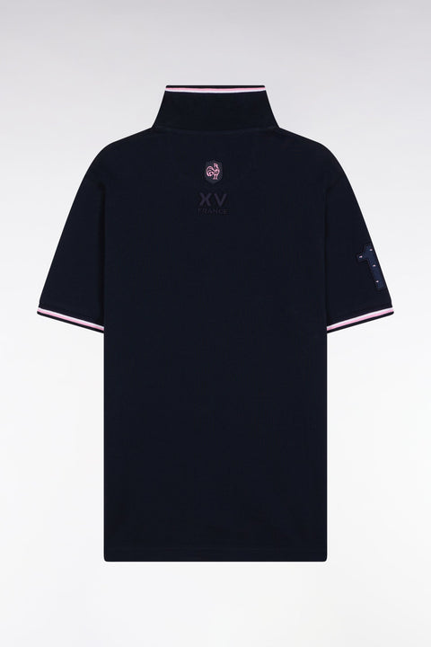 Polo manches courtes marine finitions tricolores coupe droite - Image 2