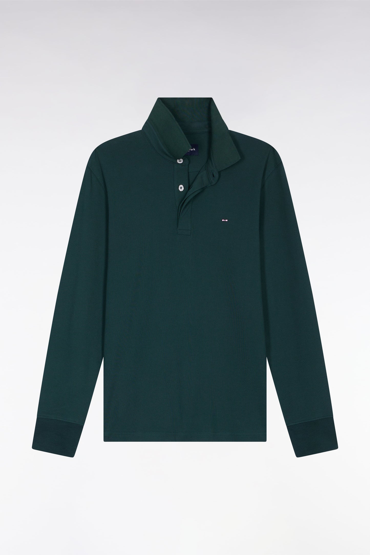 Polo à manches longues en coton stretch vert bouteille coupe slim