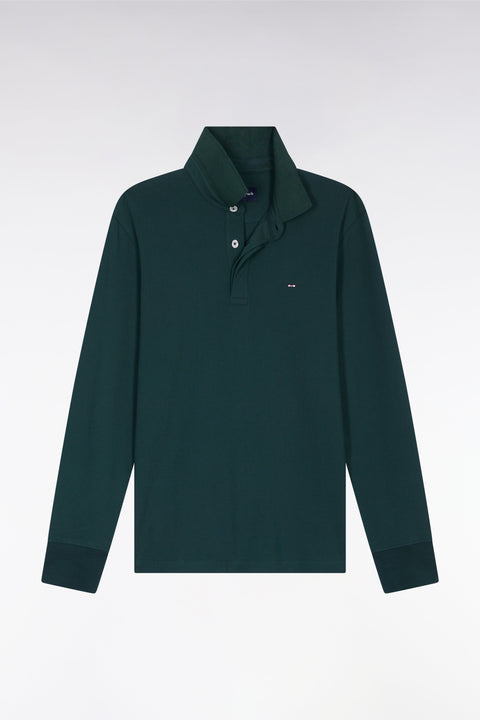 Polo à manches longues en coton stretch vert bouteille coupe slim - Image 2