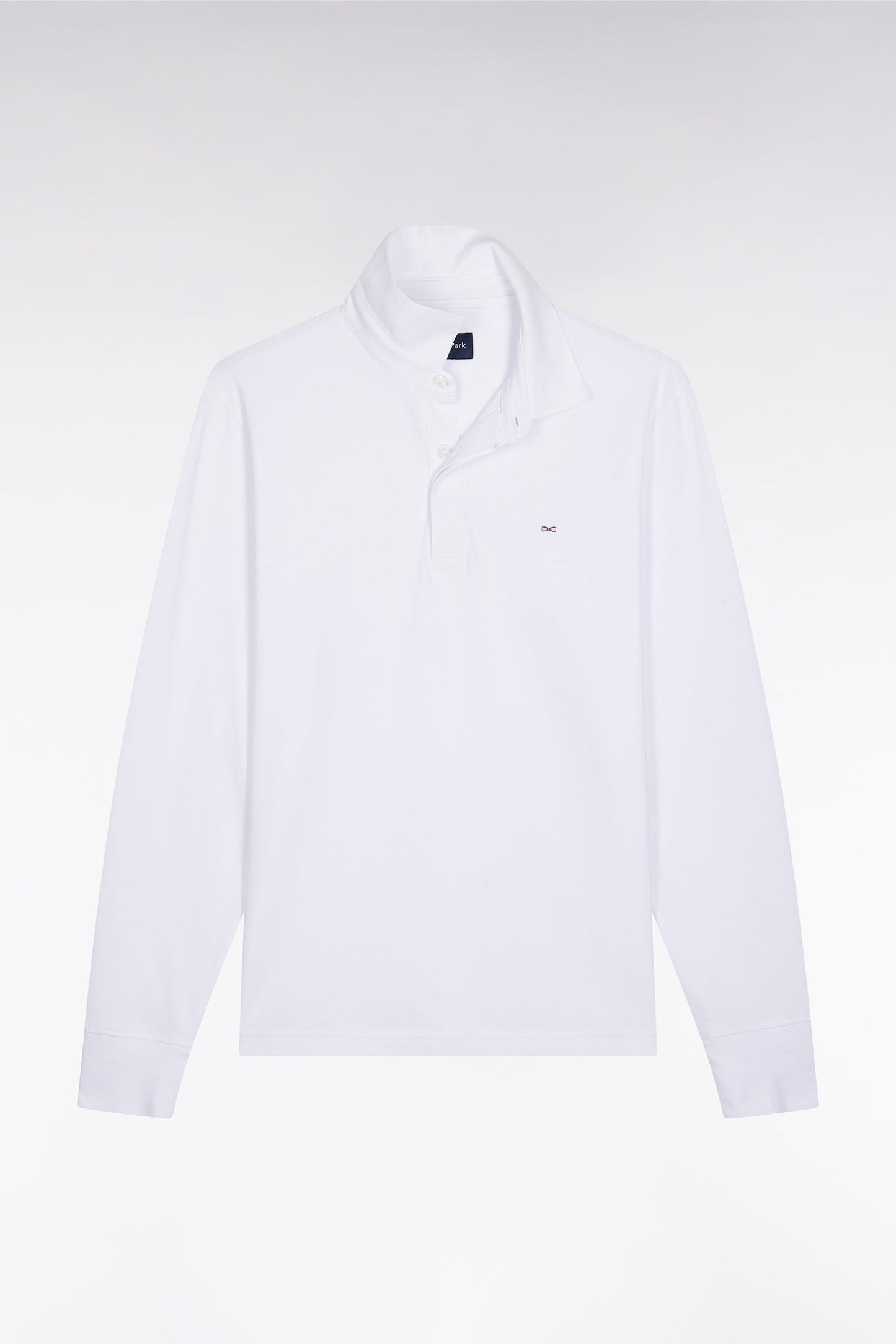 Polo à manches longues en coton stretch blanc coupe slim