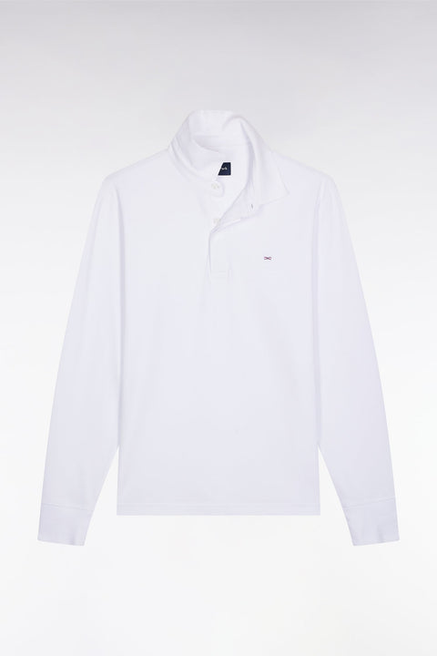 Polo à manches longues en coton stretch blanc coupe slim - Image 2
