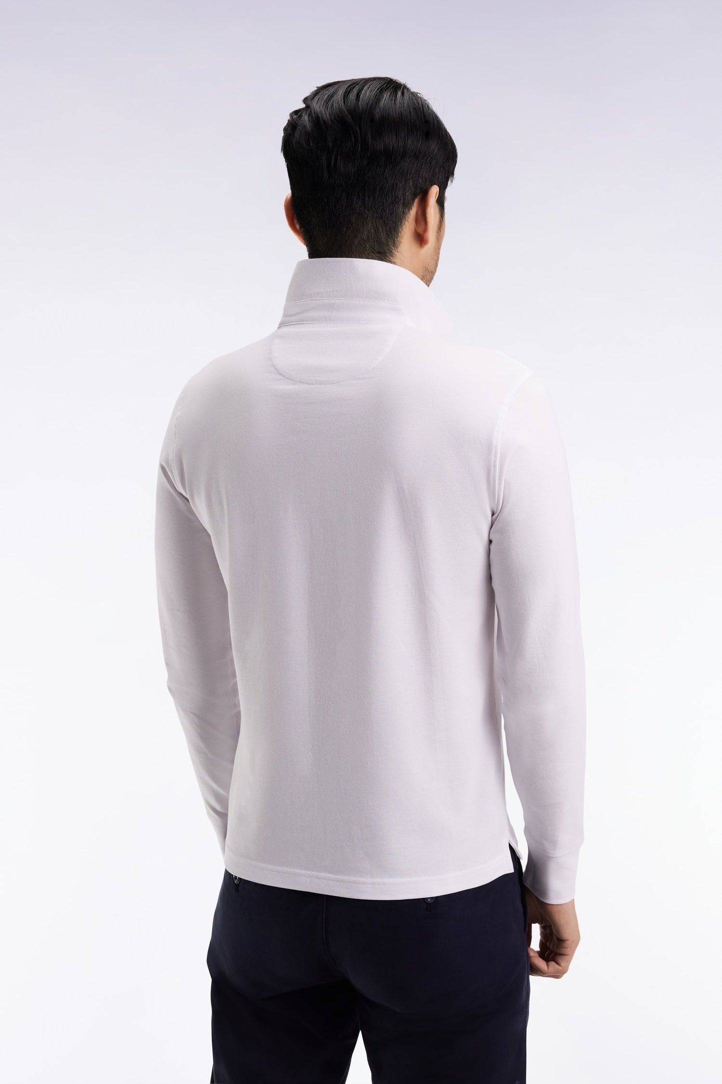 Polo à manches longues en coton stretch blanc coupe slim