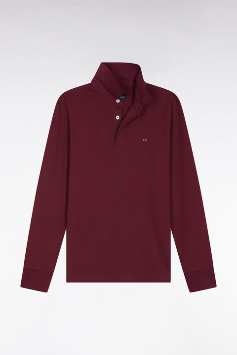 Polo à manches longues en coton stretch bordeaux coupe slim - Image 2