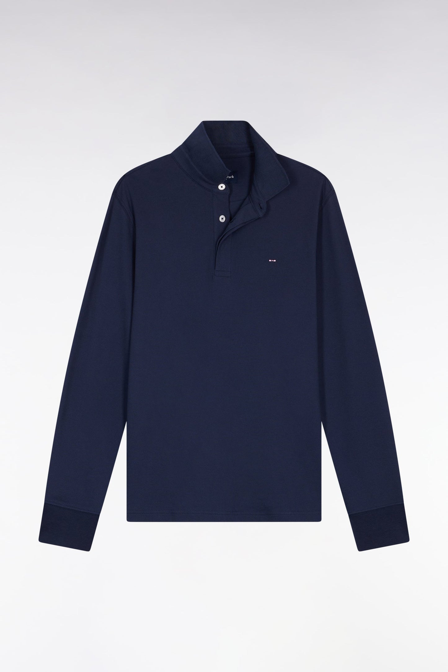 Polo à manches longues en coton stretch gris coupe slim