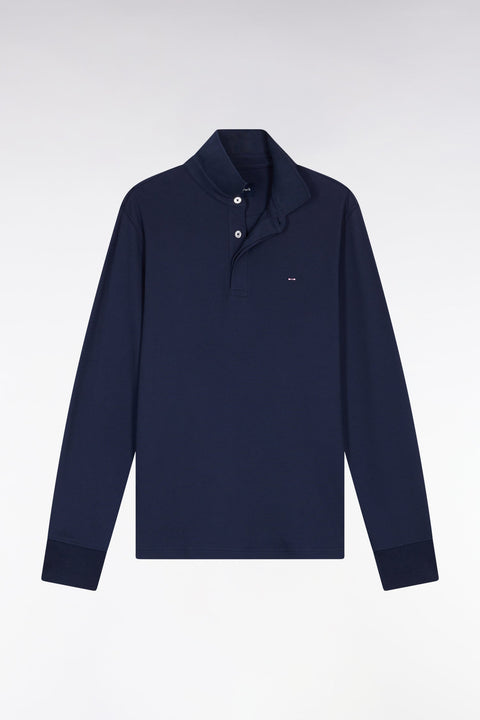 Polo à manches longues en coton stretch gris coupe slim - Image 2
