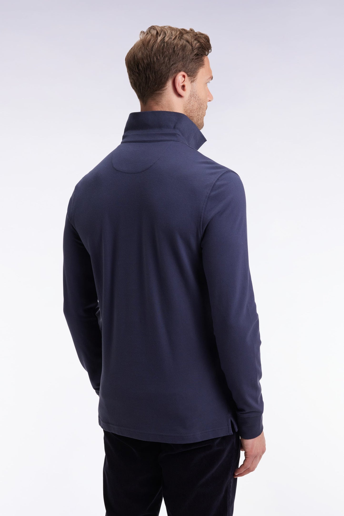 Polo à manches longues en coton stretch gris coupe slim