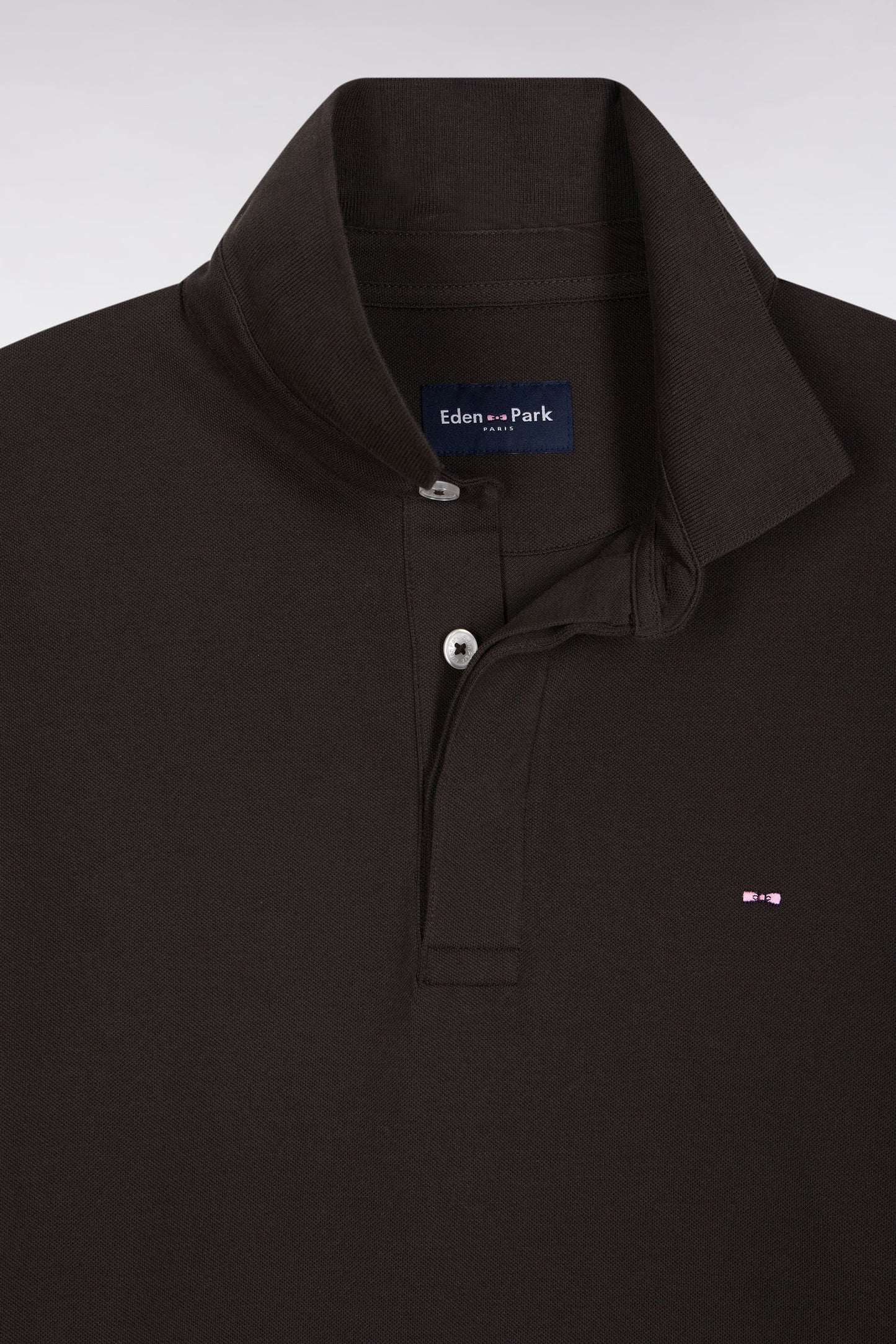Polo à manches longues en coton stretch marron coupe slim