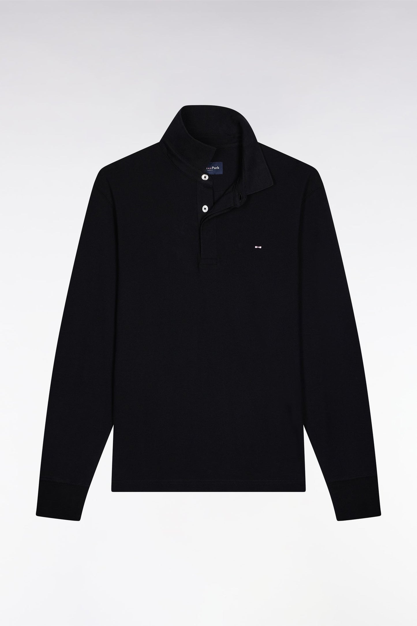 Polo à manches longues en coton stretch noir coupe slim