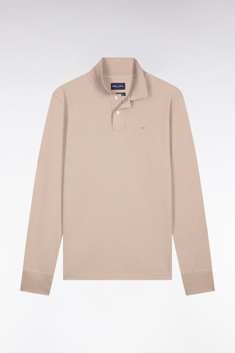 Polo à manches longues en coton Pima beige coupe droite - Image 2
