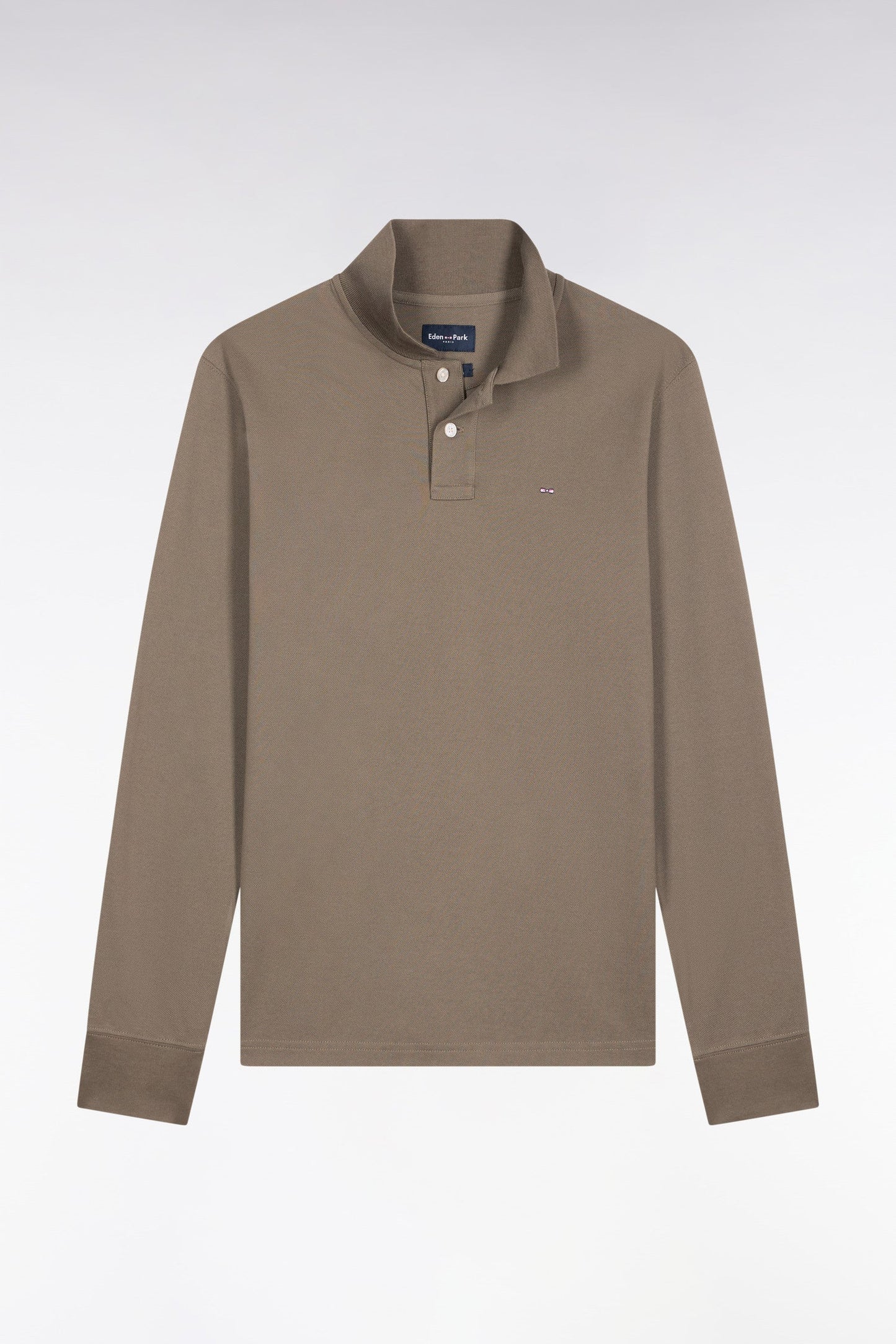 Polo à manches longues en coton Pima kaki coupe droite