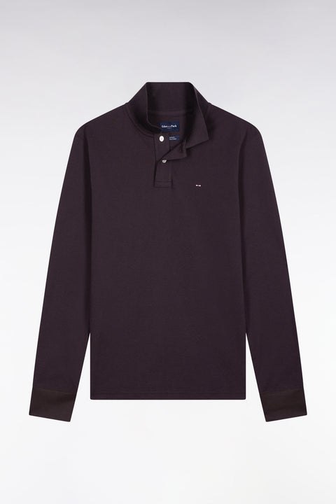 Polo à manches longues en coton Pima marron coupe droite - Image 2