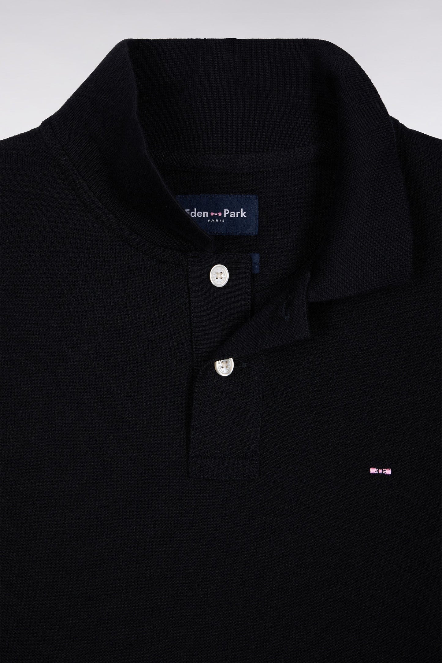 Polo à manches longues en coton Pima noir coupe droite