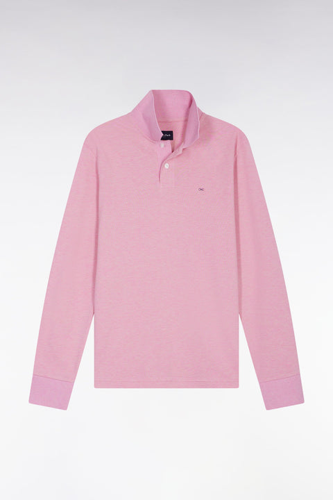 Polo à manches longues en coton chiné rose coupe droite - Image 2