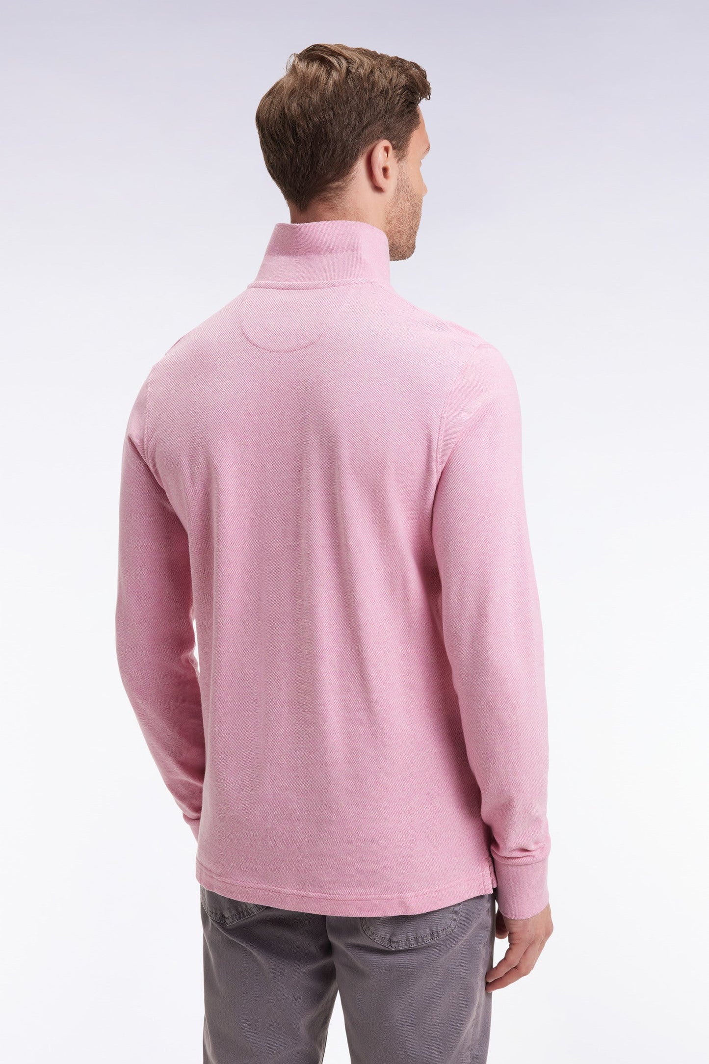Polo à manches longues en coton chiné rose coupe droite