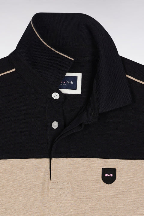 Polo tricolore à manches longues en coton stretch noir coupe slim - Image 2