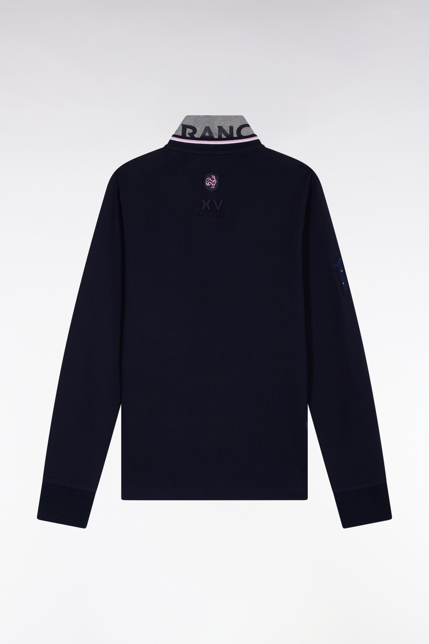 Polo à manches longues en coton marine brodé coupe droite