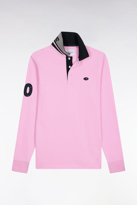 Polo à manches longues en coton rose brodé coupe droite - Image 2