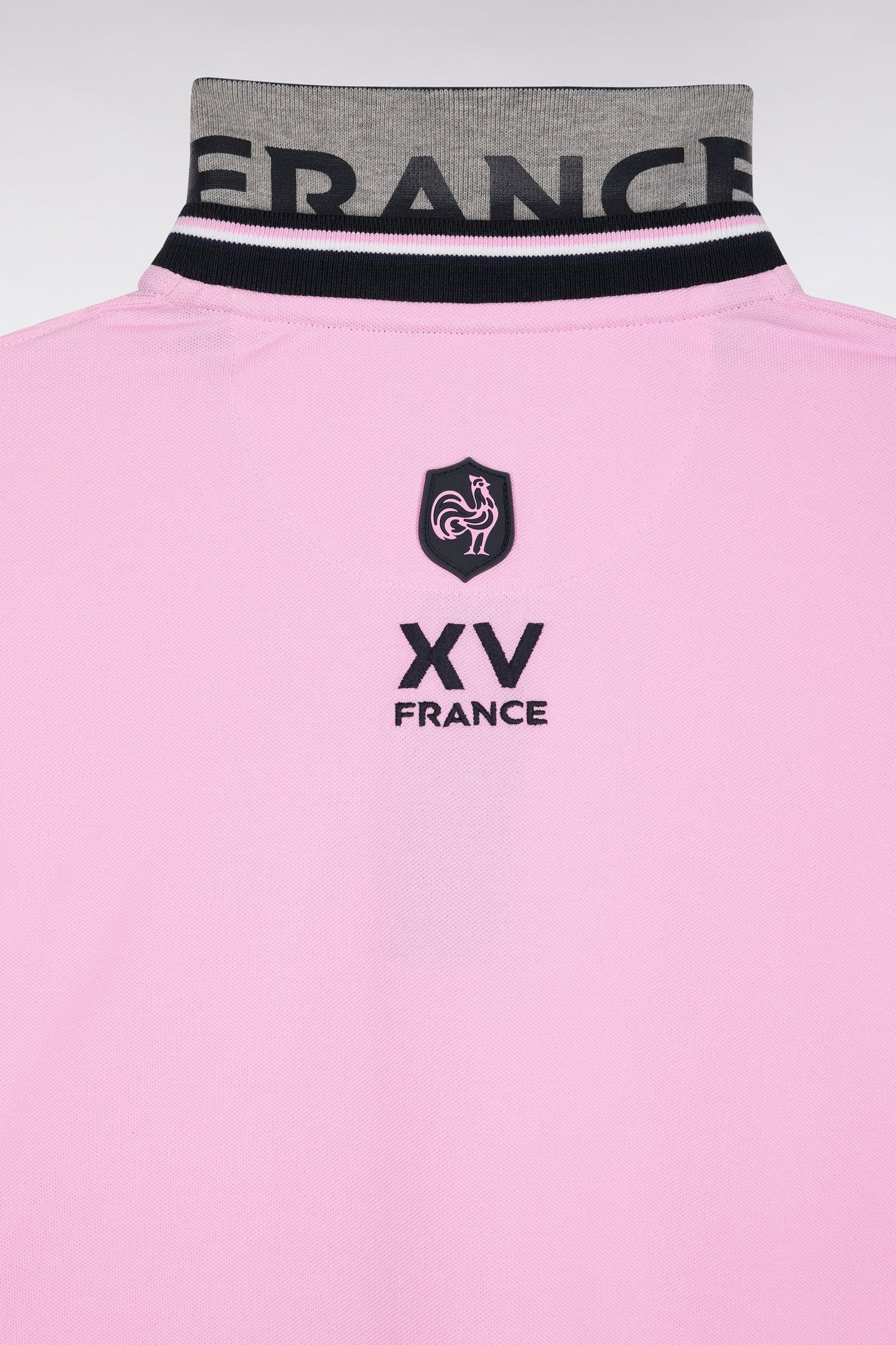 Polo à manches longues en coton rose brodé coupe droite