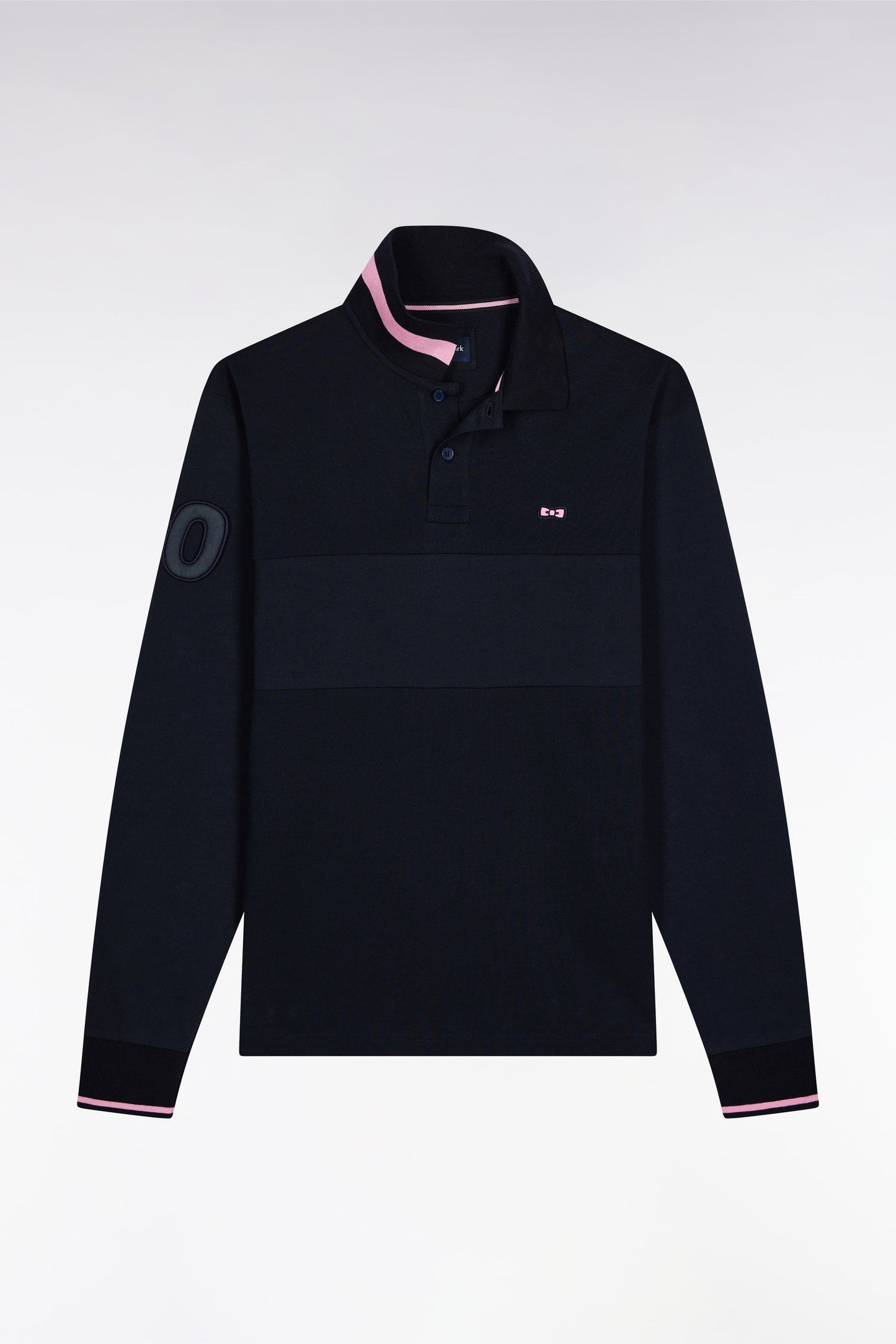 Polo à manches longues bimatière marine broderie 10 coupe Relaxed