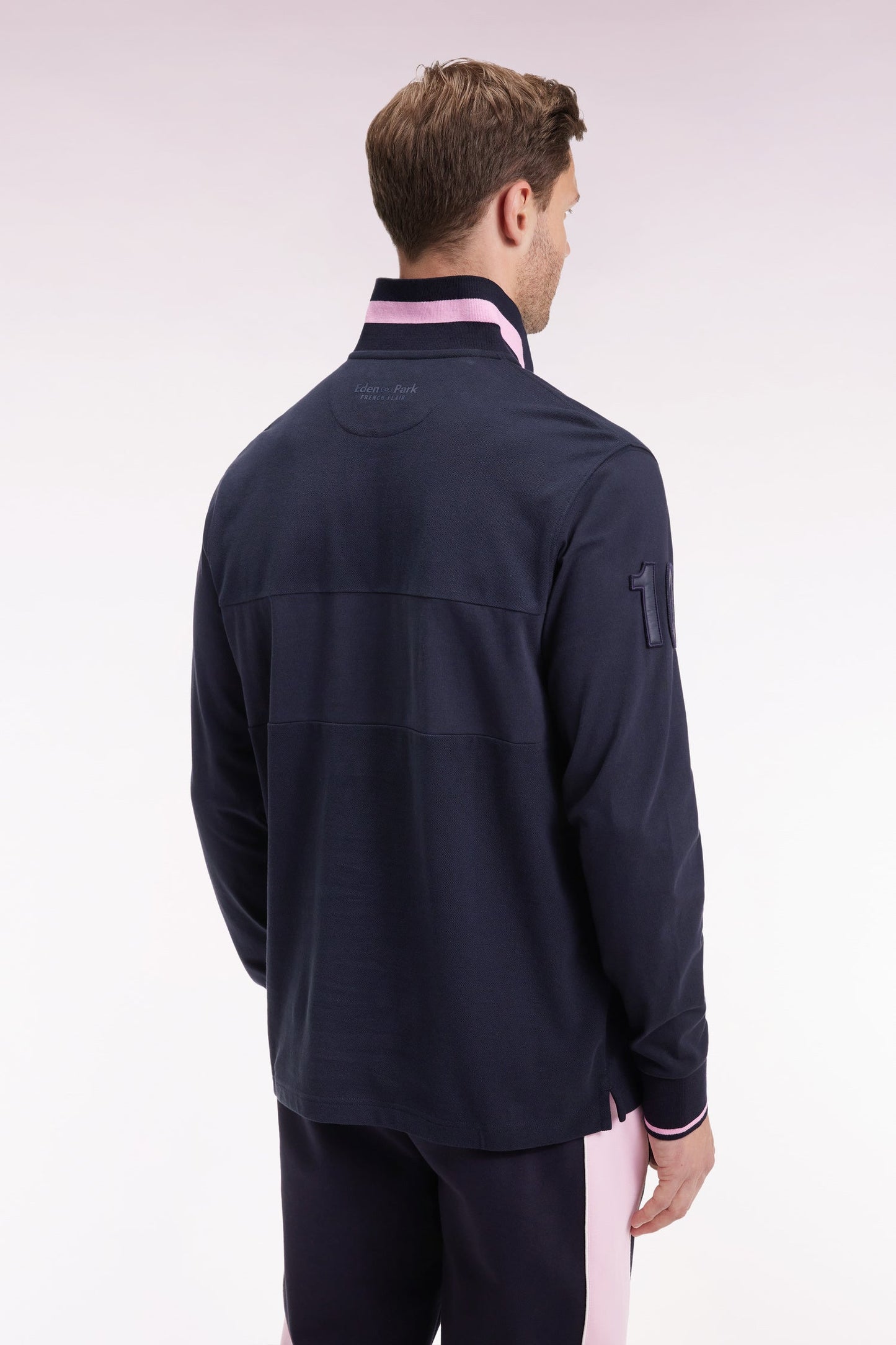 Polo à manches longues bimatière marine broderie 10 coupe Relaxed