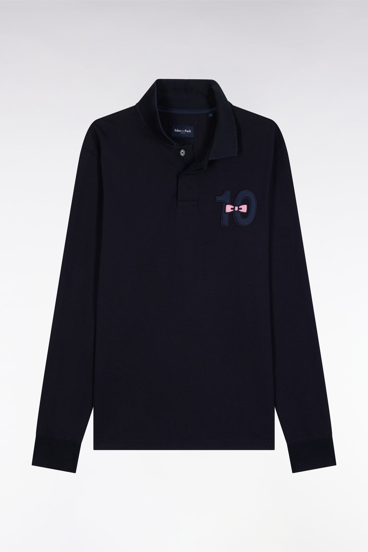 Polo à manches longues en piqué coton marine broderie 10