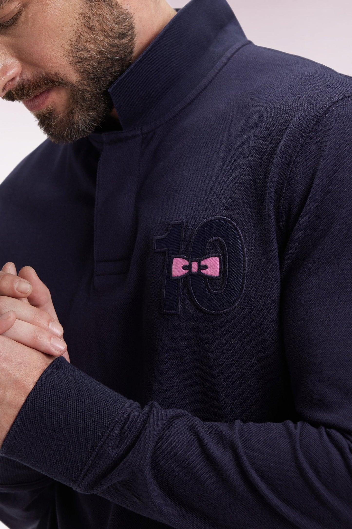 Polo à manches longues en piqué coton marine broderie 10