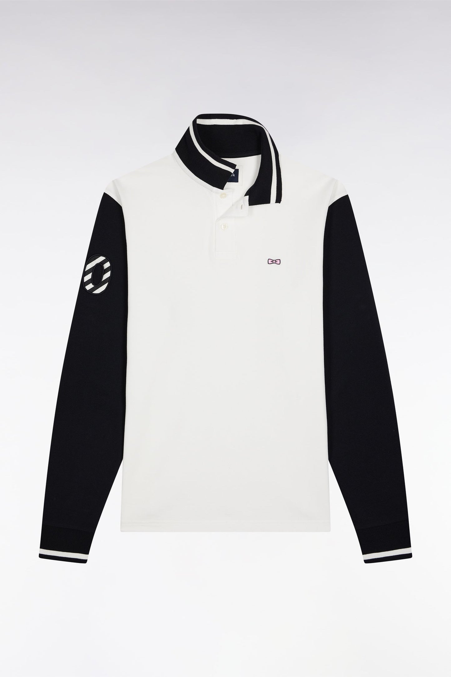 Polo à manches longues en piqué coton bicolore blanc broderie 10