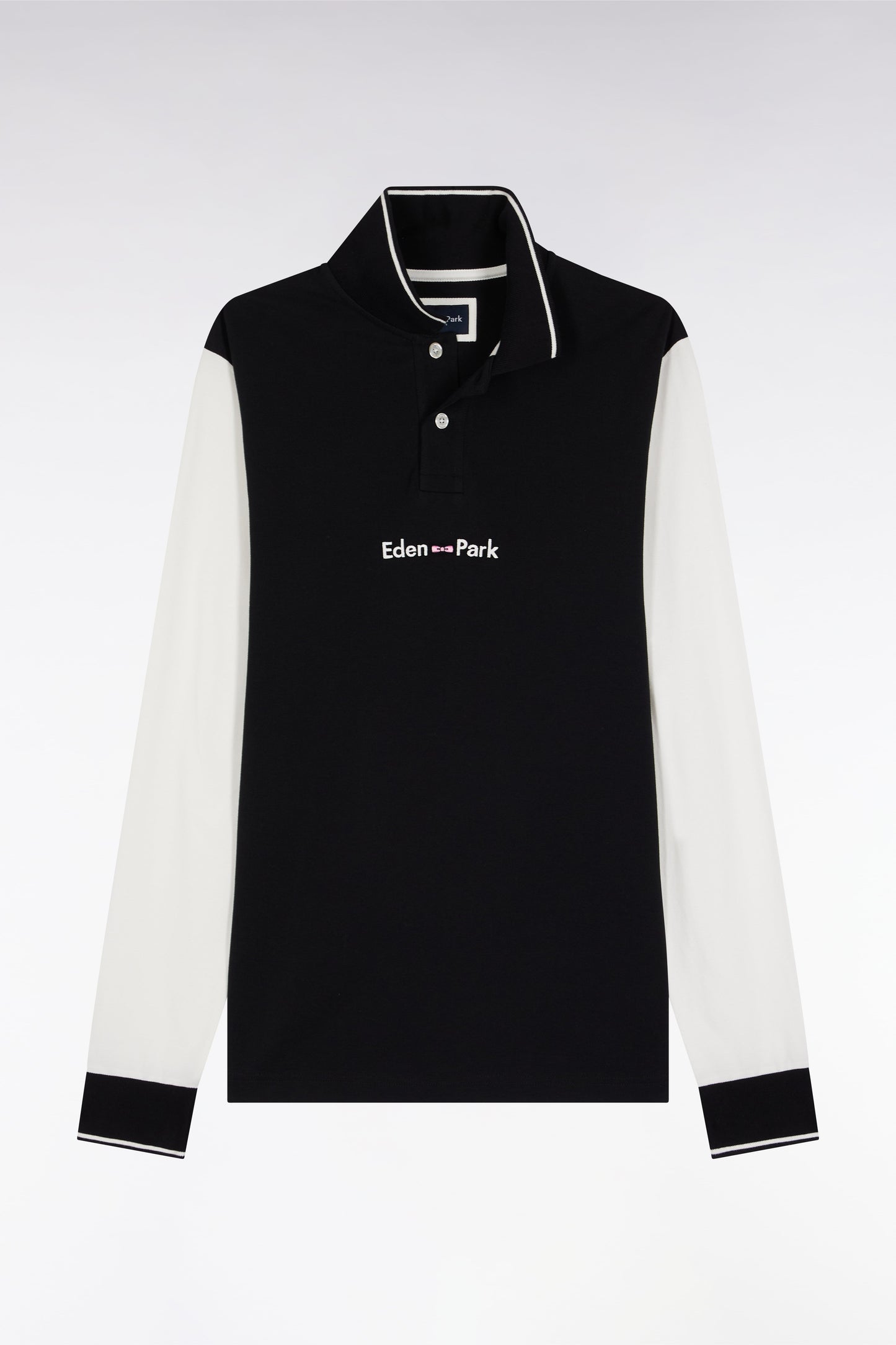 Polo à manches longues en piqué coton bicolore blanc logo Eden Park