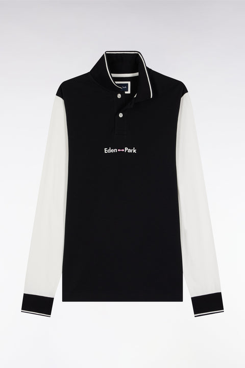 Polo à manches longues en piqué coton bicolore blanc logo Eden Park - Image 2