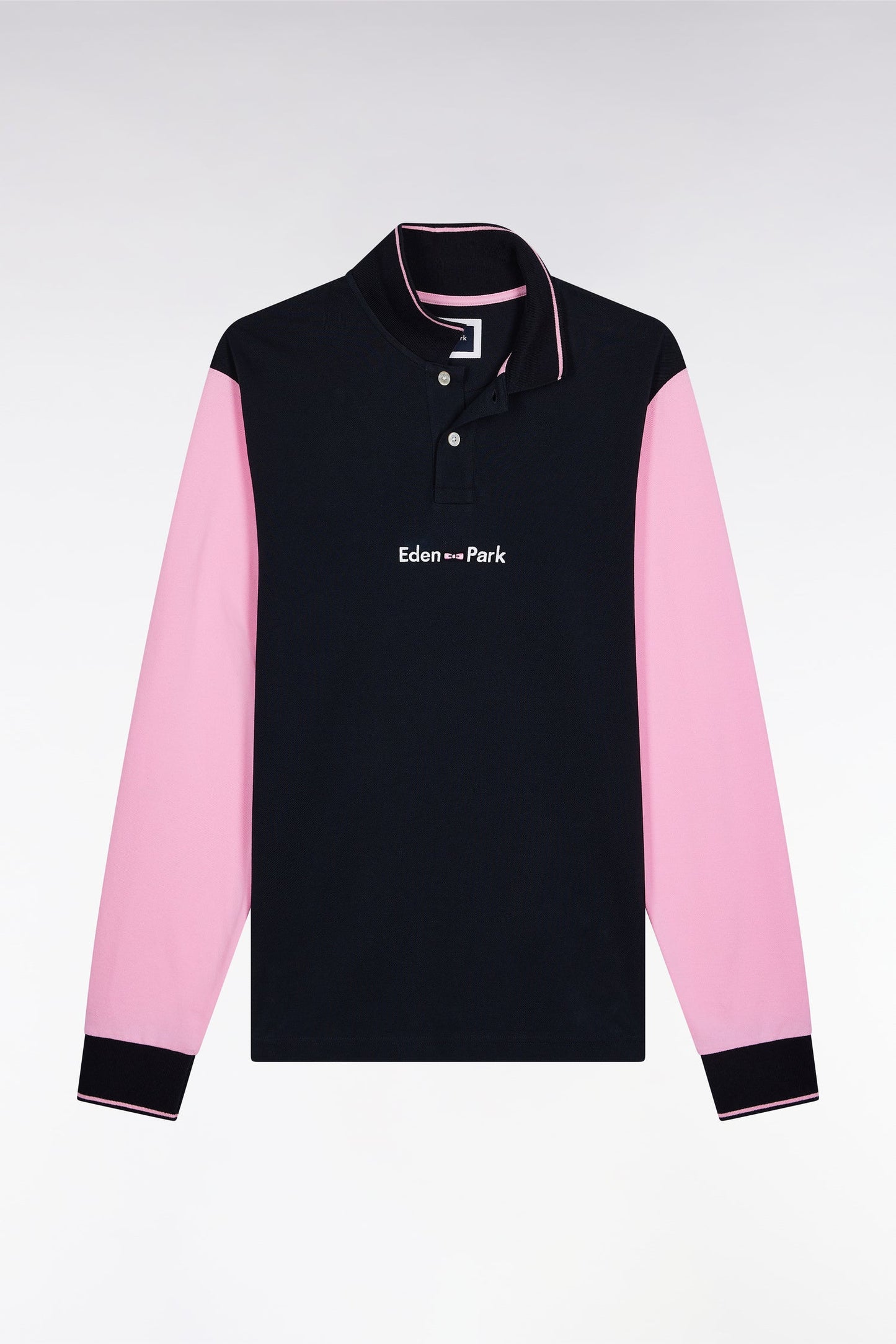 Polo à manches longues en piqué coton bicolore rose logo Eden Park