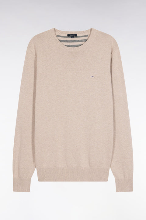 Pull col rond en laine et coton beige - Image 2