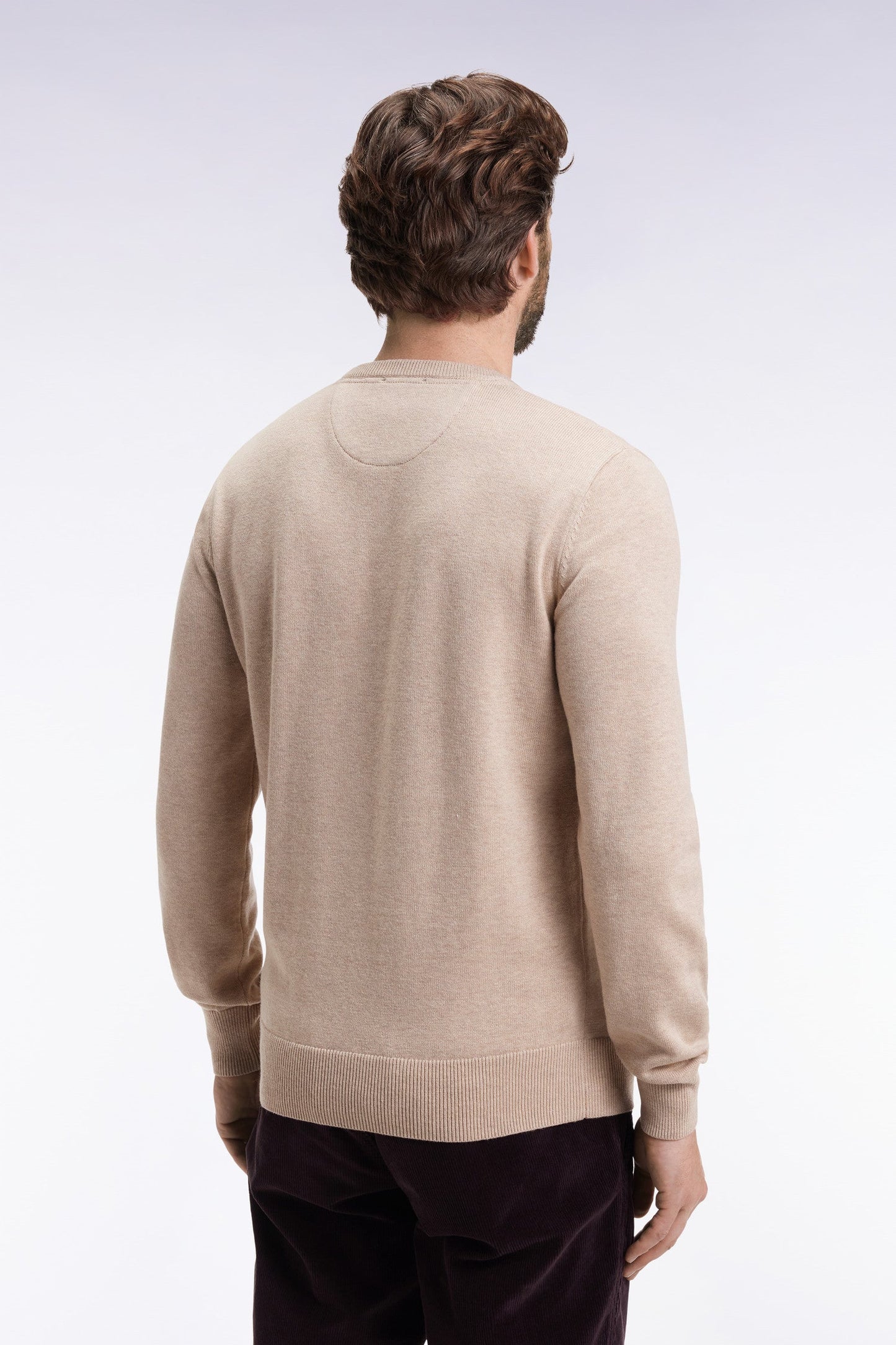 Pull col rond en laine et coton beige
