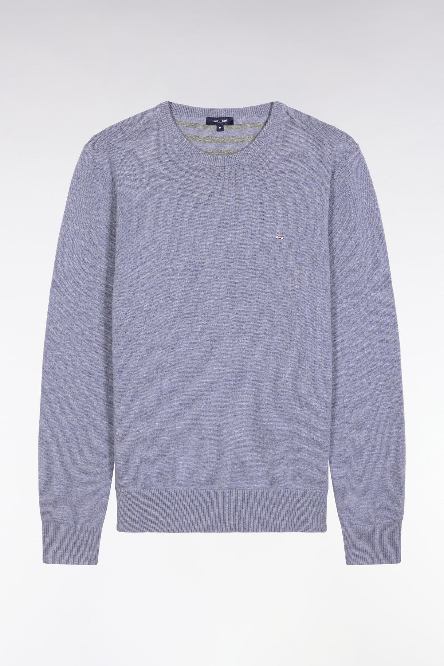 Pull col rond en laine et coton bleu