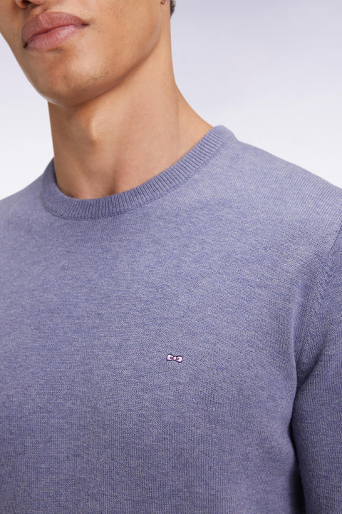 Pull col rond en laine et coton bleu - Image 3