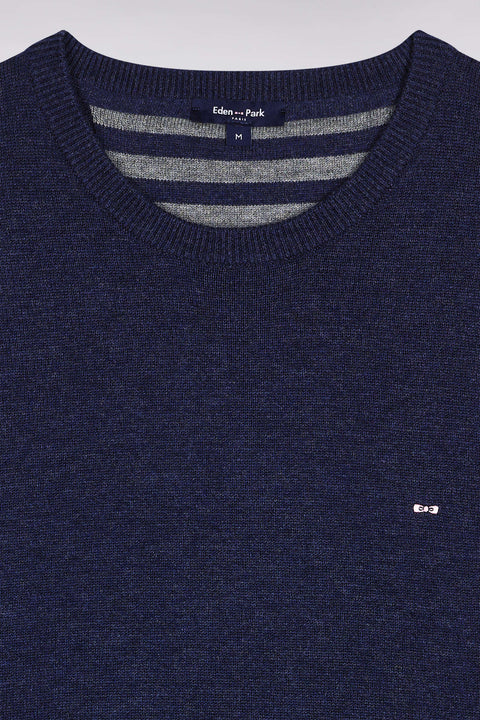 Pull col rond en laine et coton bleu foncé - Image 2