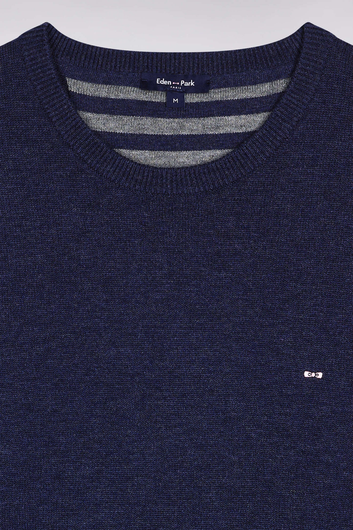 Pull col rond en laine et coton bleu foncé