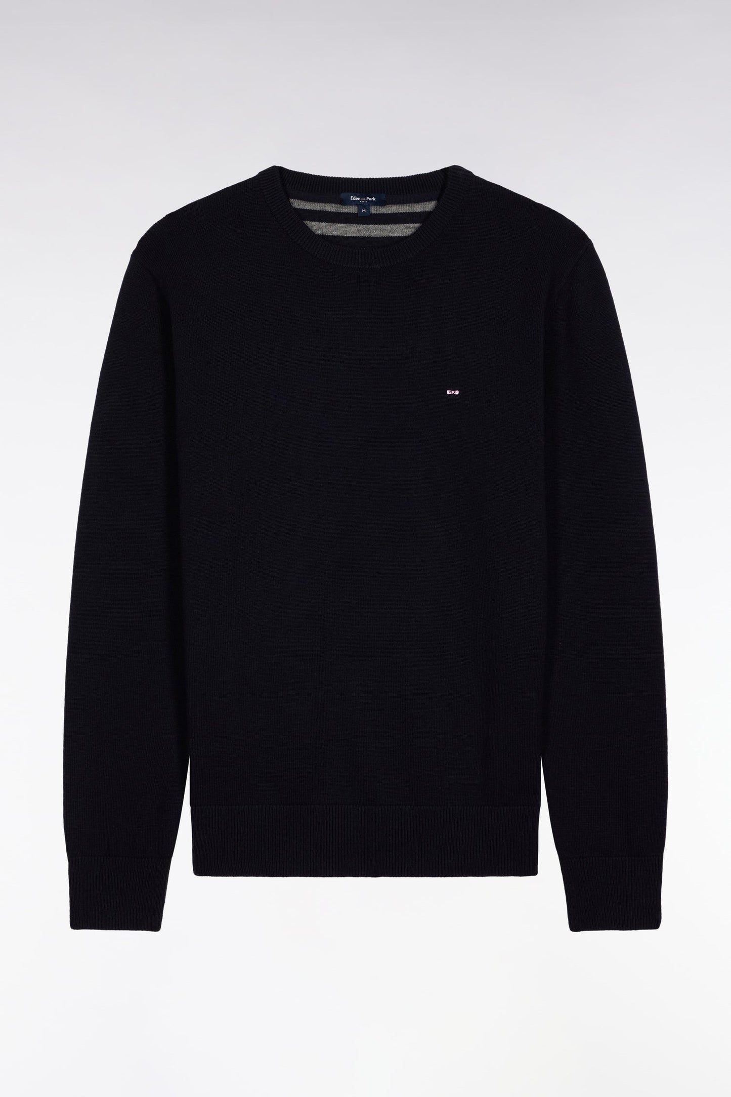 Pull col rond en laine et coton marine