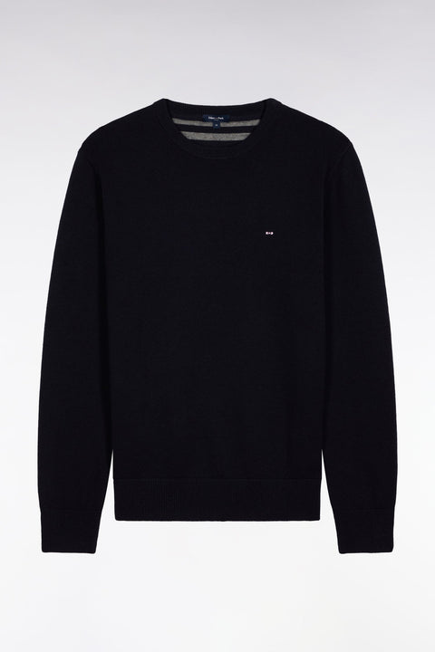 Pull col rond en laine et coton marine - Image 2